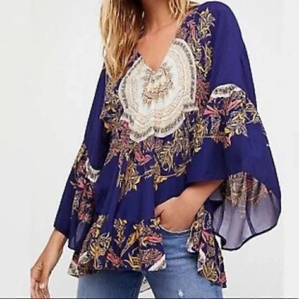 Free People | Sunset Dreams Printed Bell Sleeves Flowy Boho Tunic Top | S